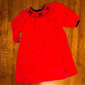 Royal child Red Corduroy Bishop Dress with Black Bows and trim size 5 holiday